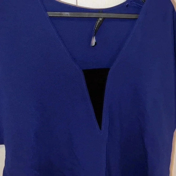 Zara Cobalt Blue Black V-neck  tunic blouse Sz M - Picture 5 of 14